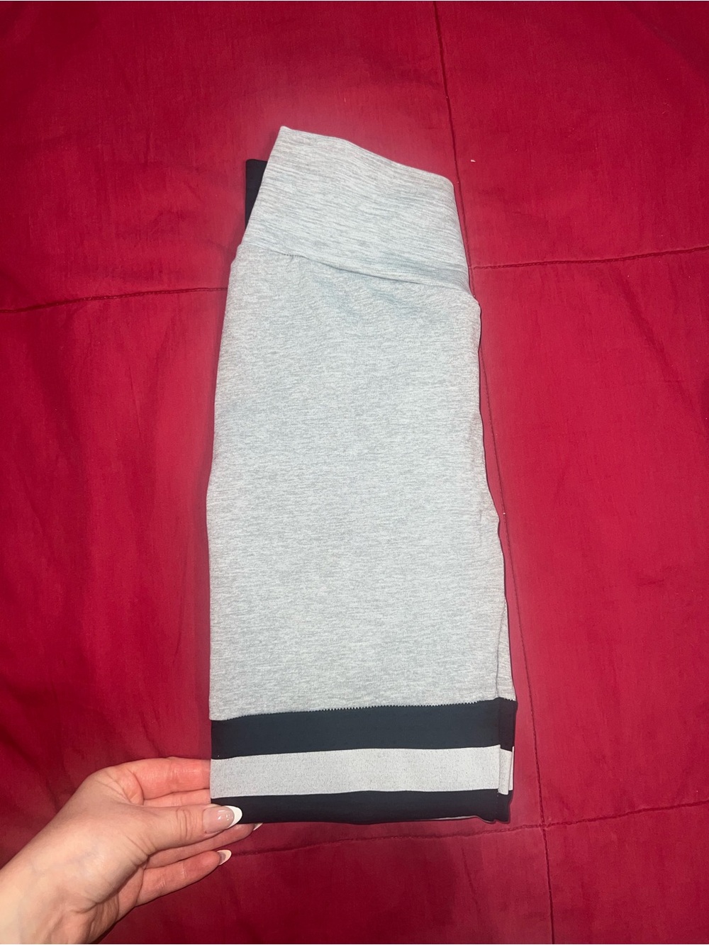 Women's Scrunch  Light Gray Leggings with Black Stripe Hem
